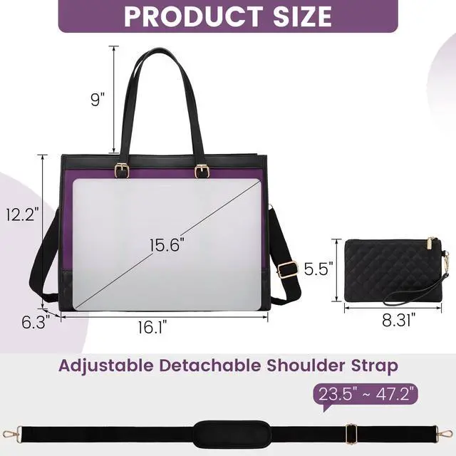 Alt view image 3 of 5 - LOVEVOOK Laptop Bag for Women 15.6 inch Canvas Laptop Tote Bag, Large Capacity Work Bag with Clutch Purse, Computer Bag Office Business Briefcase, Casual Handbag for Travel College Teacher School