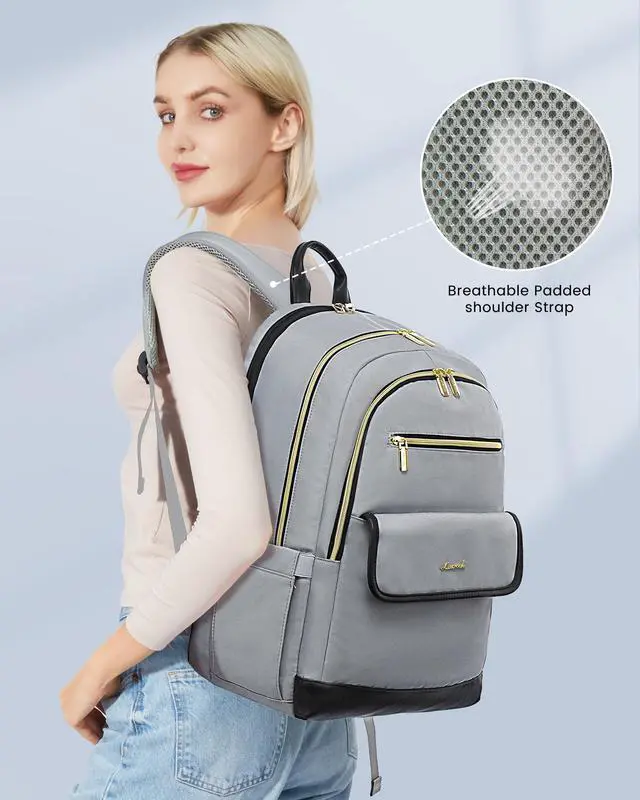 Alt view image 2 of 5 - LOVEVOOK Laptop Backpack for Women,15.6 Inch Fashion Travel Backpack,Large Capacity Backpack Purse with USB,Water-resistant fits College Work Business TravelBlack & Grey