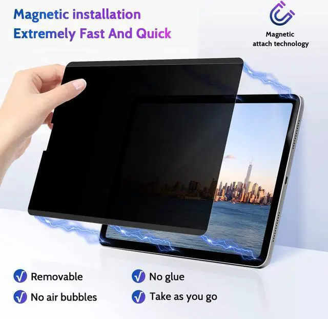 Alt view image 2 of 5 - Peslv Magnetic Privacy Screen Protector for iPad Pro 12.9 Inch 2018 2020 2021 2022, Removable Anti Blue Light Glare Spy Private Filter