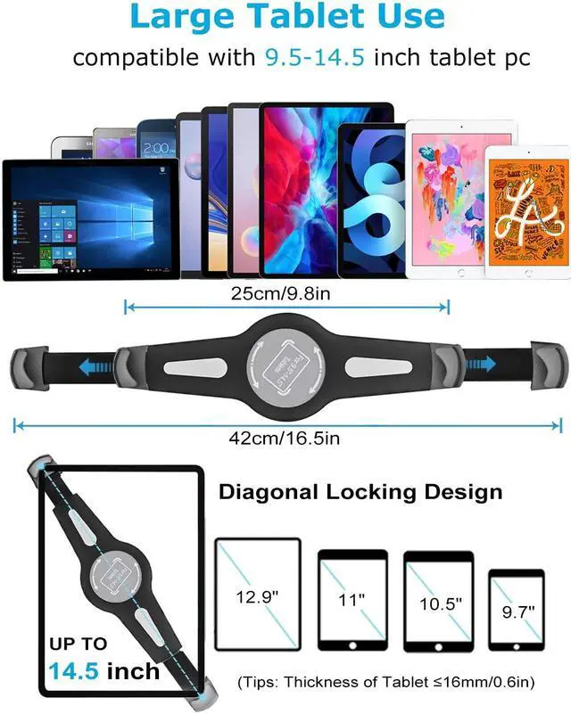 Alt view image 2 of 5 - Phichy Gooseneck Car/Truck Seat Rail Tablet Holder Mount for 9.5"-14.5" iPad, Heavy Duty Car Floor Bolt Tablet Mount for iPad Pro 11, 12.9/Air, Galaxy Tabs, Surface Pro/Go, Tablets, Other 13" Devices