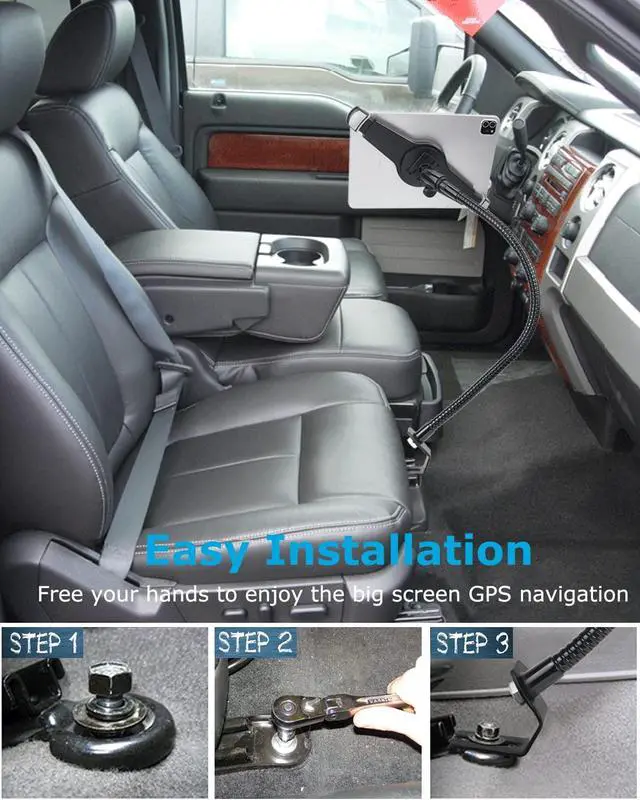 Alt view image 5 of 5 - Phichy Gooseneck Car/Truck Seat Rail Tablet Holder Mount for 9.5"-14.5" iPad, Heavy Duty Car Floor Bolt Tablet Mount for iPad Pro 11, 12.9/Air, Galaxy Tabs, Surface Pro/Go, Tablets, Other 13" Devices