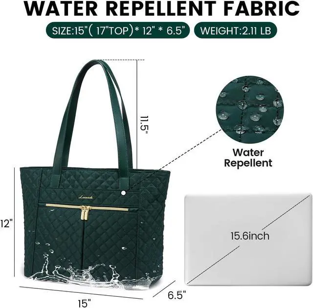 Alt view image 3 of 5 - LOVEVOOK Laptop Bag for Women 15.6 inch,Diamond Quilted Work Womens Laptops Tote Bag Computer Shoulder Bags,Stylish Travel Tote Bag Laptop Purse Briefcase Handbag with Clutch Purse,Dark Green