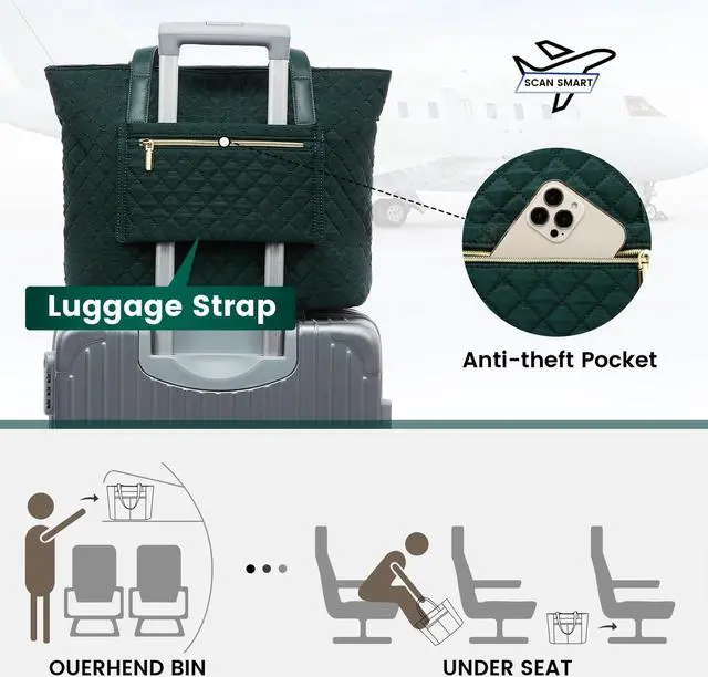 Alt view image 5 of 5 - LOVEVOOK Laptop Bag for Women 15.6 inch,Diamond Quilted Work Womens Laptops Tote Bag Computer Shoulder Bags,Stylish Travel Tote Bag Laptop Purse Briefcase Handbag with Clutch Purse,Dark Green