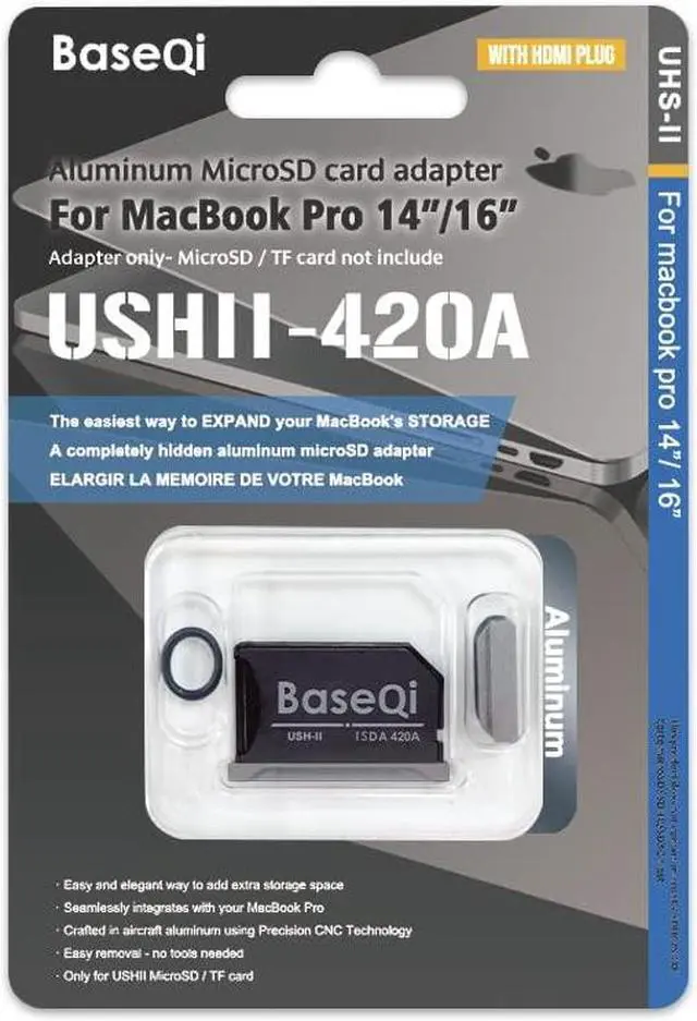 Main image of BASEQI UHS-II Aluminum microSD Adapter for M1 2021 / M2 2022 / M3 2023 MacBook Pro 14" & 16"