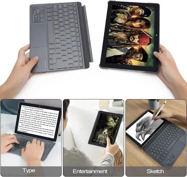 Alt view image 5 of 5 - Qulose Keyboard Case for Surface Go (3/2/1), Magnetic Detachable, Portable Rechargeable Wireless Bluetooth Keyboard with Touchpad- Grey