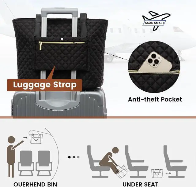 Alt view image 5 of 5 - LOVEVOOK Laptop Bag for Women 17 inch,Diamond Quilted Work Tote Bags Womens Laptop Tote Bag Computer Shoulder Bags,Stylish Travel Tote Bags Laptop Purse Case Briefcase Handbag with Clutch Purse,Black