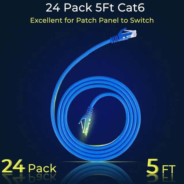 Alt view image 2 of 5 - Rapink Patch Cables Cat6 5ft (24 Pack), Ethernet Patch Cable 10G Support, Cat 6 Patch Cable for Patch Panel to Switch, Flexiable Cat 6 Ethernet Cable with Gold Plated Blue