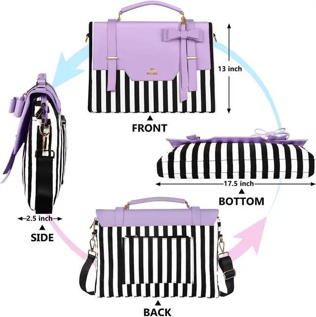 Alt view image 2 of 5 - MATEIN 17 inch laptop bag for women, Large Computer Sleeve Case Briefcase with RFID Pocket & Bow, Cute Lightweight Messenger Carrying Shoulder Tote Office Bag for Nurse Teacher College Work, Purple