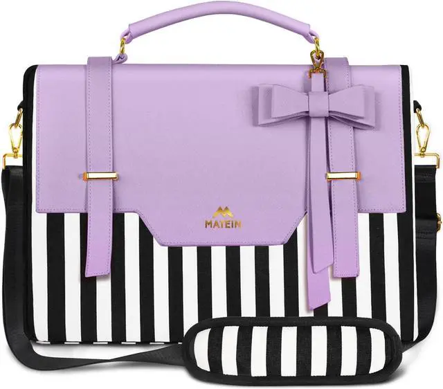 Main image of MATEIN 17 inch laptop bag for women, Large Computer Sleeve Case Briefcase with RFID Pocket & Bow, Cute Lightweight Messenger Carrying Shoulder Tote Office Bag for Nurse Teacher College Work, Purple