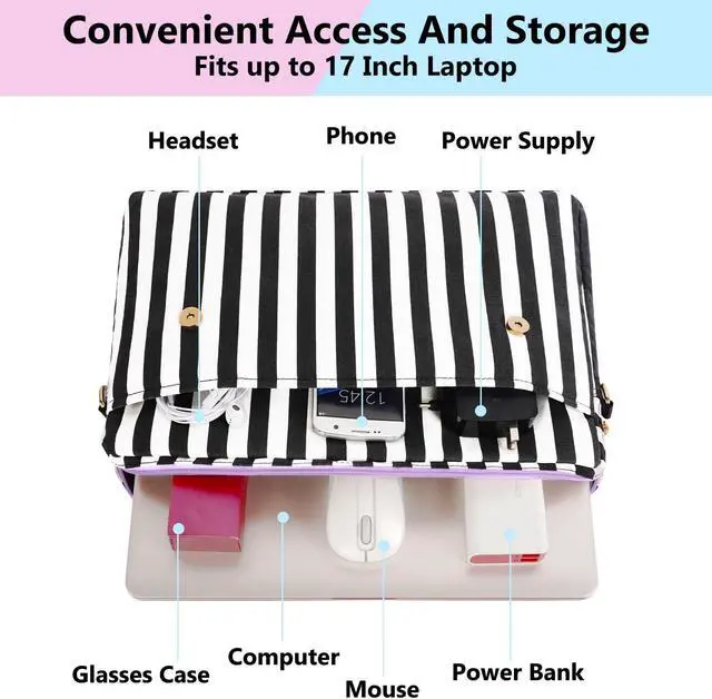 Alt view image 3 of 5 - MATEIN 17 inch laptop bag for women, Large Computer Sleeve Case Briefcase with RFID Pocket & Bow, Cute Lightweight Messenger Carrying Shoulder Tote Office Bag for Nurse Teacher College Work, Purple