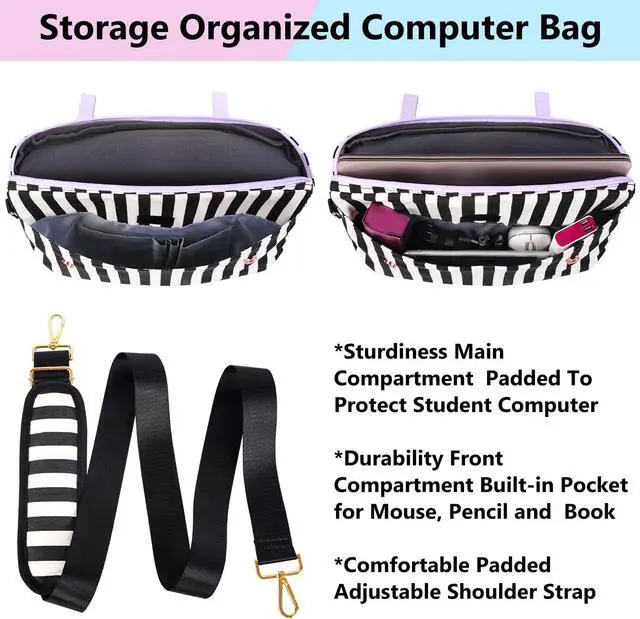 Alt view image 4 of 5 - MATEIN 17 inch laptop bag for women, Large Computer Sleeve Case Briefcase with RFID Pocket & Bow, Cute Lightweight Messenger Carrying Shoulder Tote Office Bag for Nurse Teacher College Work, Purple