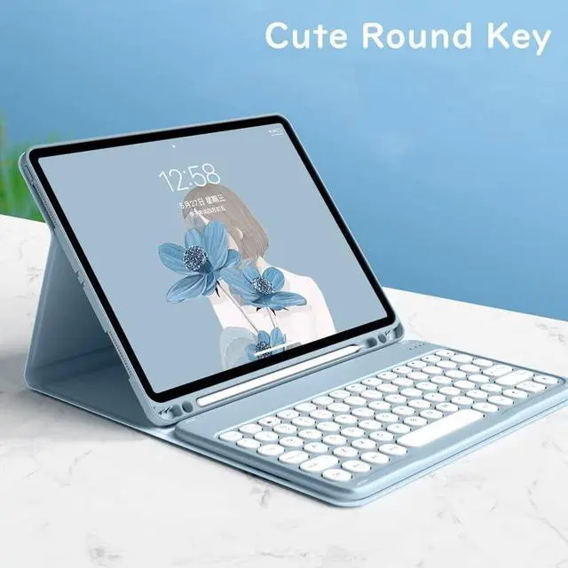 Alt view image 4 of 5 - HENGHUI 2021 New iPad 9 iPad 8 iPad 7 10.2" Air 3 Pro 10.5 Keyboard Case Cute Round Key Color Keyboard Wireless Detachable BT Keyboard Cover for iPad 9th 8th 7th Air 3rd Generation (Dark Pink)