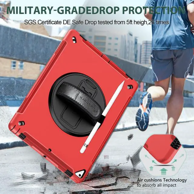 Alt view image 2 of 5 - Miesherk Case for iPad Pro 12.9 2nd Generation 2017 & 2015 1st Generation, Heavy Duty Rugged Shockproof Protective Cover w/360degRotating Stand/Hand/Shoulder Strap/Pencil Holder Red