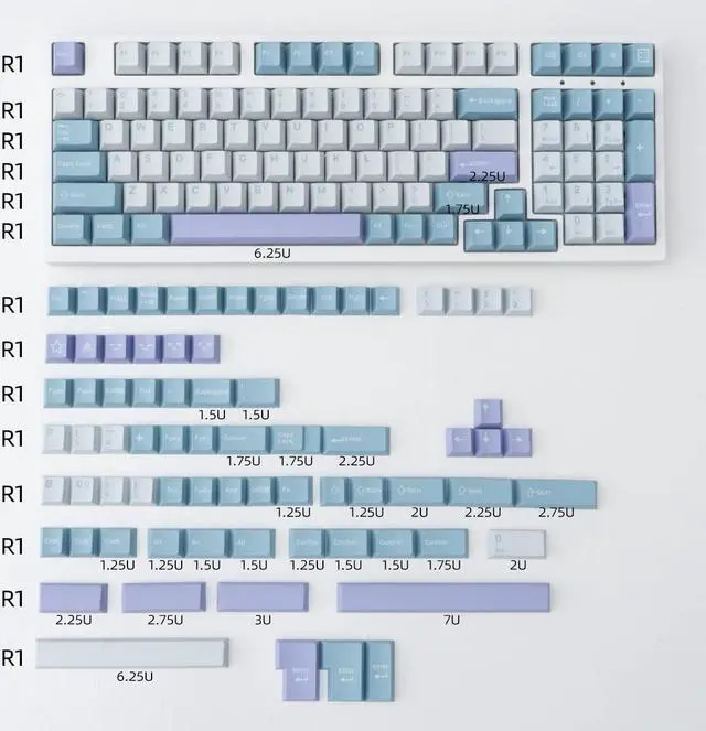 Alt view image 4 of 5 - mintcaps Illusion Keycaps Set Cherry Profile Doubleshot 173 Keys Custom Blue ISO ANSI Keyboard Keycaps for Cherry MX Gateron Kailh Switches Mechanical Keyboards