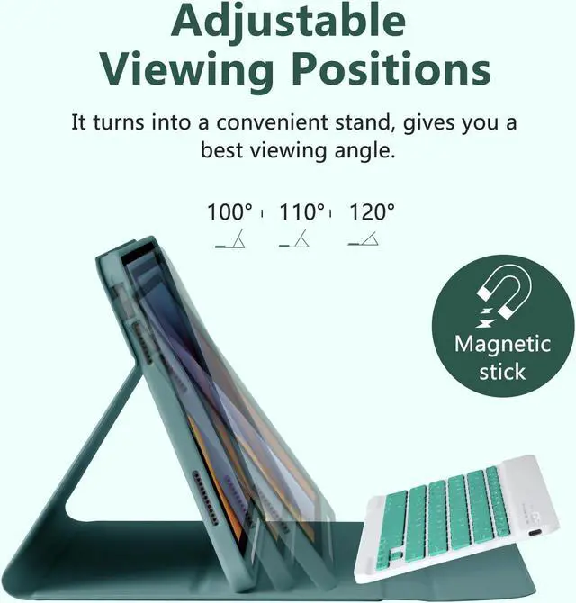 Alt view image 3 of 5 - MMK Keyboard Case for iPad 11th Gen (A16, 2025) & 10th Generation (10.9", 2022), for iPad 11th 10th Generation Case with Keyboard, Wireless Detachable Bluetooth Key Board,Pencil Holder-Midnight Green