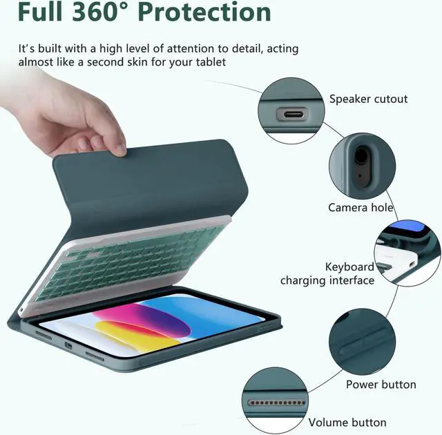 Alt view image 5 of 5 - MMK Keyboard Case for iPad 11th Gen (A16, 2025) & 10th Generation (10.9", 2022), for iPad 11th 10th Generation Case with Keyboard, Wireless Detachable Bluetooth Key Board,Pencil Holder-Midnight Green