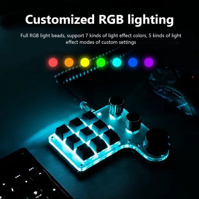 Alt view image 2 of 5 - One Handed Programmable Mechanical Keyboard, 9 Keys 3 Knobs RGB Programmable Macro Keyboard, Custom Shortcut, Dual Mode Connection, Gaming Keyboard!