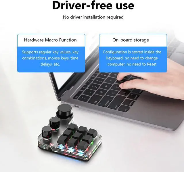 Alt view image 4 of 5 - One Handed Programmable Mechanical Keyboard, 9 Keys 3 Knobs RGB Programmable Macro Keyboard, Custom Shortcut, Dual Mode Connection, Gaming Keyboard!