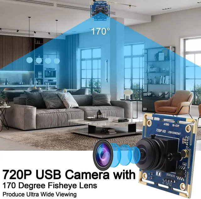 Alt view image 3 of 5 - MMlove USB Camera Module 720P 30FPS HD Webcam with 170 Degree Fisheye Wide Angle Lens IR Cut Embedded Web Camera for Industrial Machine Vision Support Microphone