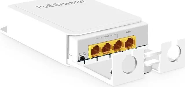 Main image of MokerLink Outdoor 4 Port Gigabit PoE Switch/Extender, IEEE 802.3 af/at PoE Repeater, 10/100/1000Mbps, 1 PoE in 3 PoE Out, Powered by PoE, Wall Mount Waterproof POE Passthrough Switch