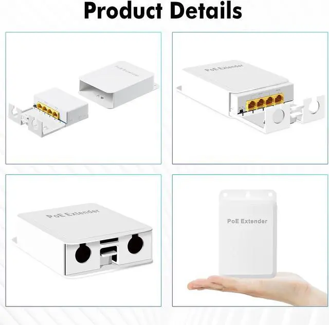 Alt view image 5 of 5 - MokerLink Outdoor 4 Port Gigabit PoE Switch/Extender, IEEE 802.3 af/at PoE Repeater, 10/100/1000Mbps, 1 PoE in 3 PoE Out, Powered by PoE, Wall Mount Waterproof POE Passthrough Switch