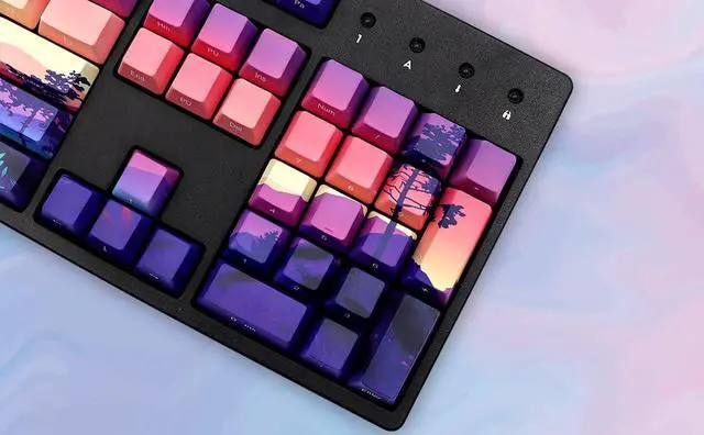 Alt view image 3 of 5 - MOLGRIA 124 Set Light-Go-Through Custom Keycaps, Double-Shot PBT Cherry Profile Key Caps for Most 60/75/98 Percent Cross-Switch RGB Backlit Mechanical Gaming Keyboard ANSI/ISO Layout(Sunset Glow)