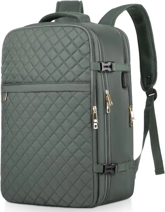 Main image of MOMUVO Large Travel Backpack Women, Flight Approved Carry On Backpack, Water Resistant Anti-Theft Large Casual Daypack Fit 17 Inch Laptop with USB Charging Port, Olive Green