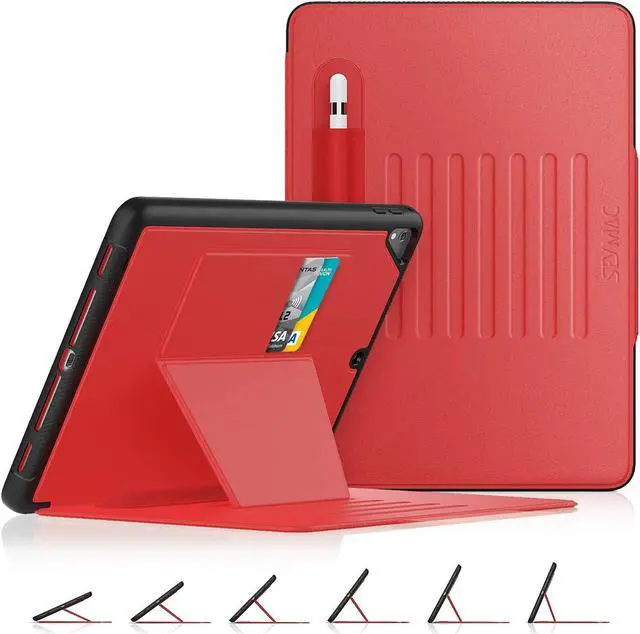 Main image of SEYMAC stock iPad 6th/5th Generation Case/Air 2/Pro 9.7'', Smart Magnetic Auto Sleep Cover with Card Holder, Stand Multi-Angles Feature for iPad 6th/5th / Air 2 / Pro 9.7 2018/2017 (Red)