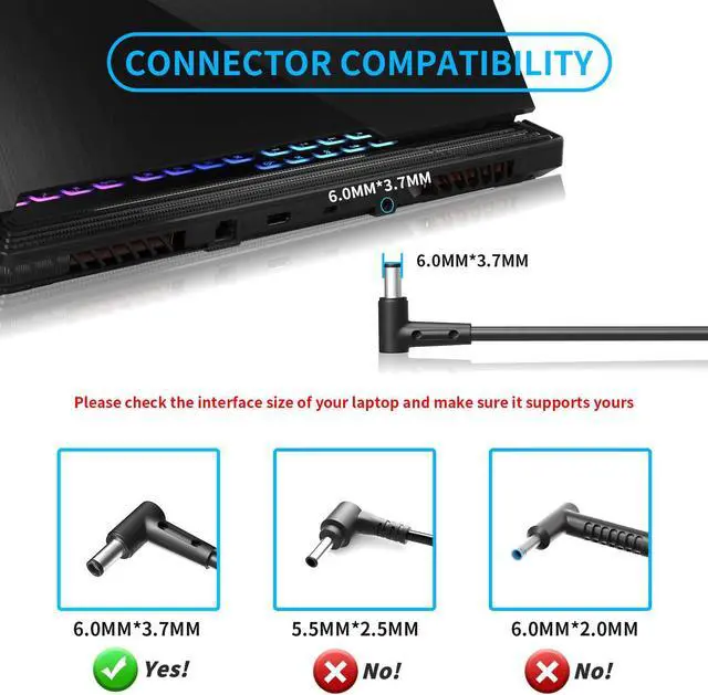 Alt view image 2 of 5 - VHBW Replacement for Asus TUF 150W Charger Compatible with ROG Strix Scar III G531GT G531GD G731GT FX505 FX505GT FX505DT FX705DD FX705DT FX705DU ADP-150CH B A18-150P1A 20V 7.5A Power Adapter