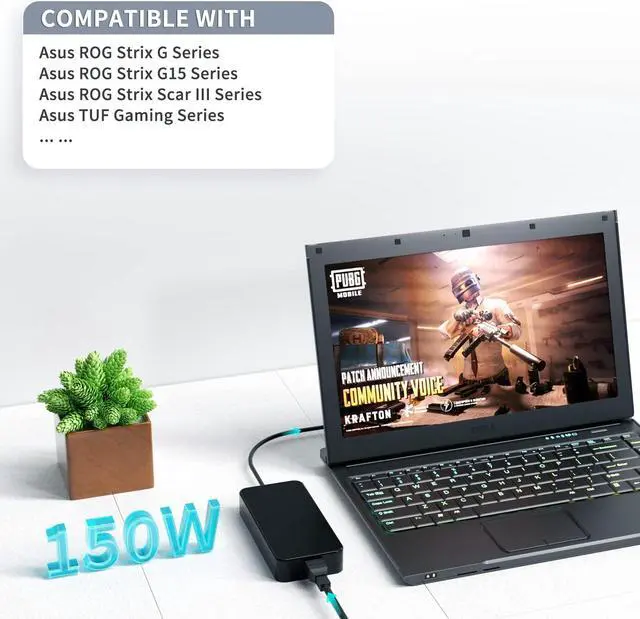Alt view image 4 of 5 - VHBW Replacement for Asus TUF 150W Charger Compatible with ROG Strix Scar III G531GT G531GD G731GT FX505 FX505GT FX505DT FX705DD FX705DT FX705DU ADP-150CH B A18-150P1A 20V 7.5A Power Adapter