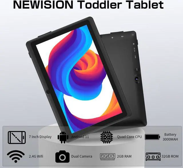 Alt view image 2 of 5 - NEWISION 7 inch Tablet 32 GB, Android Tablets with Quad Core Processor,Parental Control, Bluetooth,Type C,Tableta PC with Case(Black)