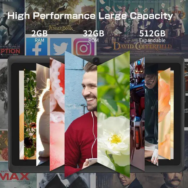 Alt view image 3 of 5 - NEWISION 7 inch Tablet 32 GB, Android Tablets with Quad Core Processor,Parental Control, Bluetooth,Type C,Tableta PC with Case(Black)