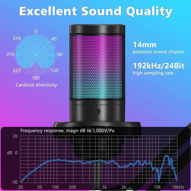 Alt view image 3 of 5 - NJSJ USB Gaming Microphone for PC, Condenser Mic with Boom Arm for PS4/ PS5/ Mac/Phone with Touch Mute, RGB Lighting,Gain knob & Monitoring Jack for Streaming,Podcasting,YouTube