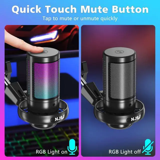Alt view image 4 of 5 - NJSJ USB Gaming Microphone for PC, Condenser Mic with Boom Arm for PS4/ PS5/ Mac/Phone with Touch Mute, RGB Lighting,Gain knob & Monitoring Jack for Streaming,Podcasting,YouTube