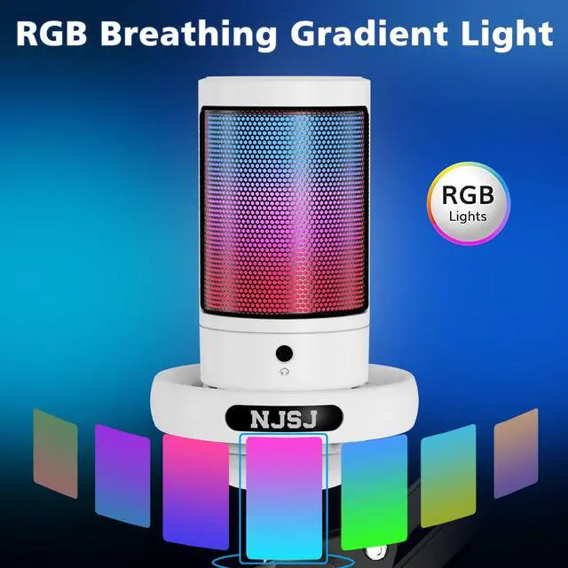 Alt view image 2 of 5 - NJSJ USB Gaming Microphone for PC, Condenser Mic with Boom Arm for PS4/ PS5/ Mac/Phone with Touch Mute, RGB Lighting,Gain knob & Monitoring Jack for Streaming,Podcasting,YouTube