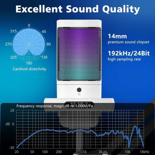 Alt view image 3 of 5 - NJSJ USB Gaming Microphone for PC, Condenser Mic with Boom Arm for PS4/ PS5/ Mac/Phone with Touch Mute, RGB Lighting,Gain knob & Monitoring Jack for Streaming,Podcasting,YouTube