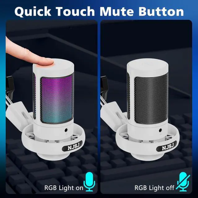 Alt view image 4 of 5 - NJSJ USB Gaming Microphone for PC, Condenser Mic with Boom Arm for PS4/ PS5/ Mac/Phone with Touch Mute, RGB Lighting,Gain knob & Monitoring Jack for Streaming,Podcasting,YouTube
