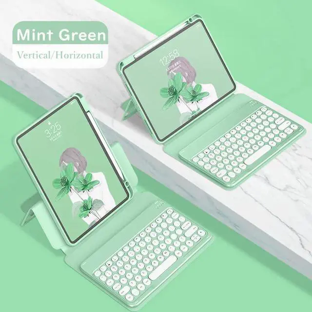 Alt view image 2 of 5 - SOUYOYIHI Vertical Magnetic iPad 6th Generation 5th Gen Air 2 Pro 9.7 Keyboard Case iPad 9.7 inch Round Key Colour Keyboard Magnet Detachable Clear Back Cover with Pencil Holder (Mint Green)