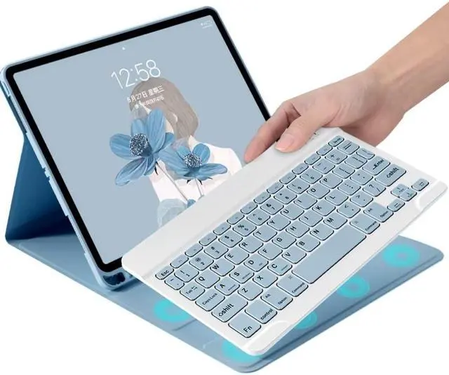 Main image of YEEHi iPad Mini 6th Generation Keyboard Case Cute Color Keyboard iPad Mini 6 2021 Detachable Bluetooth Keyboard Cover with Pencil Holder (Mist Blue)