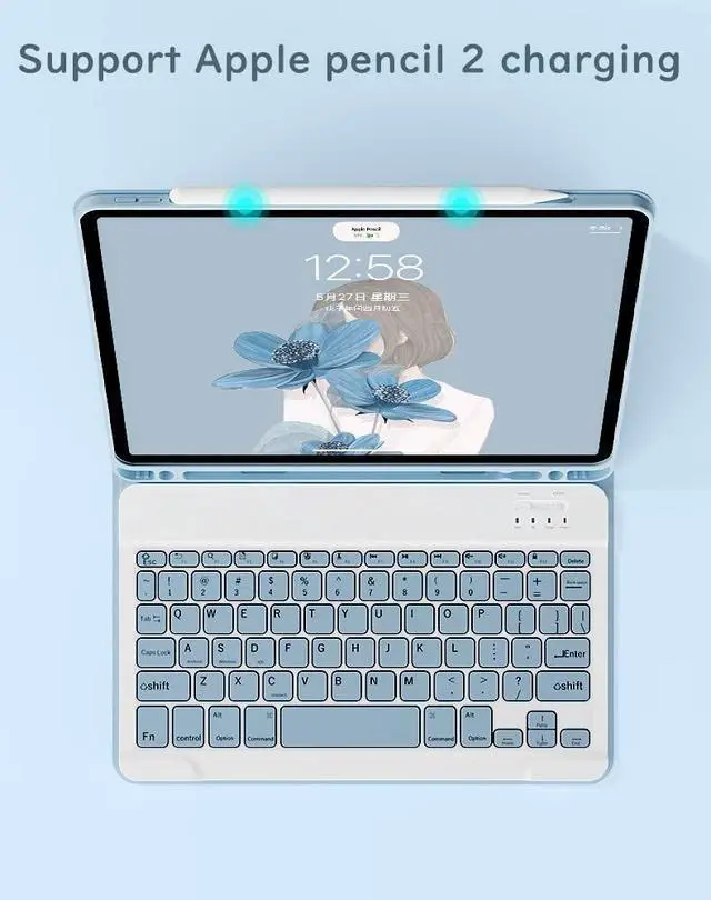 Alt view image 4 of 5 - YEEHi iPad Mini 6th Generation Keyboard Case Cute Color Keyboard iPad Mini 6 2021 Detachable Bluetooth Keyboard Cover with Pencil Holder (Mist Blue)