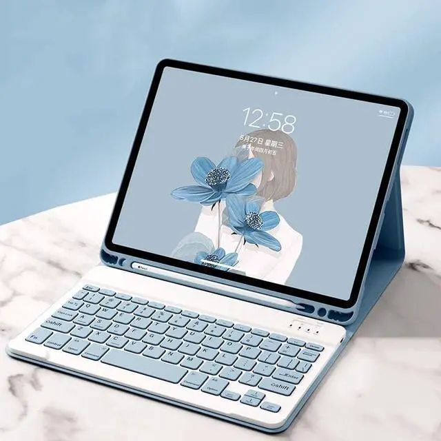 Alt view image 5 of 5 - YEEHi iPad Mini 6th Generation Keyboard Case Cute Color Keyboard iPad Mini 6 2021 Detachable Bluetooth Keyboard Cover with Pencil Holder (Mist Blue)