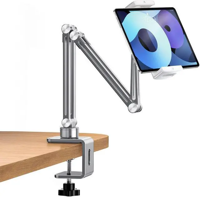 Main image of OATSBASF Phone and Tablet Holder Bed Gooseneck Mount, Aluminum Long Arm Foldable Lazy Stand, Universal 360 Degree Rotatable for iPhone, iPad, Tablet-Silver