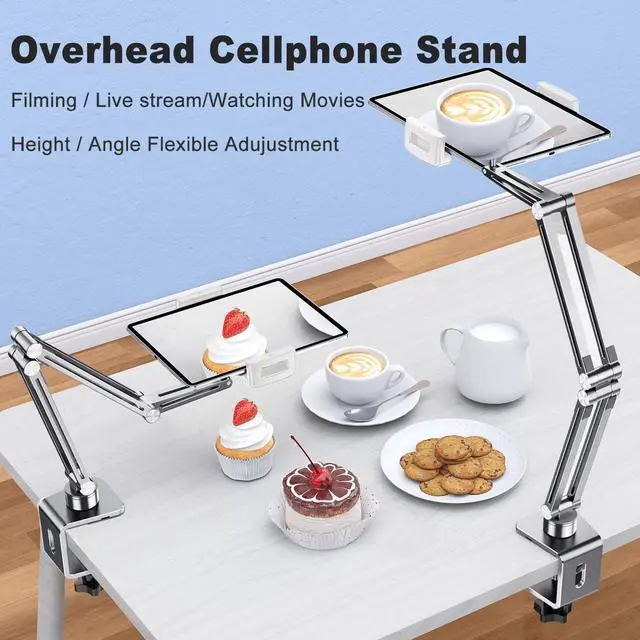 Alt view image 3 of 5 - OATSBASF Phone and Tablet Holder Bed Gooseneck Mount, Aluminum Long Arm Foldable Lazy Stand, Universal 360 Degree Rotatable for iPhone, iPad, Tablet-Silver