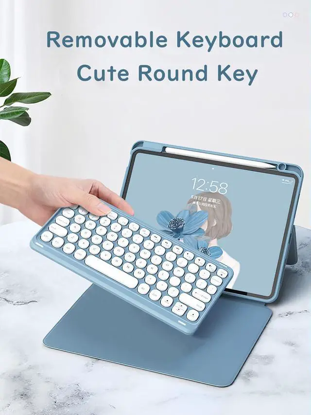 Alt view image 4 of 5 - SOUYOYIHI Vertical Magnetic iPad 6th Generation 5th Gen Air 2 Pro 9.7 Keyboard Case iPad 9.7 inch Round Key Colour Keyboard Magnet Detachable Clear Back Cover with Pencil Holder (Mint Green)