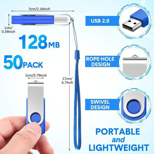 Alt view image 2 of 5 - 50 Pack 128 MB USB 2.0 Flash Drives Bulk with Lanyards USB Thumb Drive Swivel Bulk with LED Light Swivel Pen Jump for Office School Data Storage Backup(128 MB)