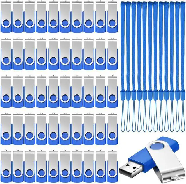 Main image of 50 Pack 128 MB USB 2.0 Flash Drives Bulk with Lanyards USB Thumb Drive Swivel Bulk with LED Light Swivel Pen Jump for Office School Data Storage Backup(128 MB)