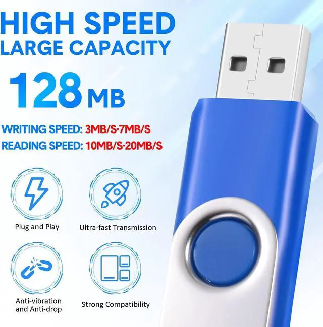 Alt view image 3 of 5 - 50 Pack 128 MB USB 2.0 Flash Drives Bulk with Lanyards USB Thumb Drive Swivel Bulk with LED Light Swivel Pen Jump for Office School Data Storage Backup(128 MB)