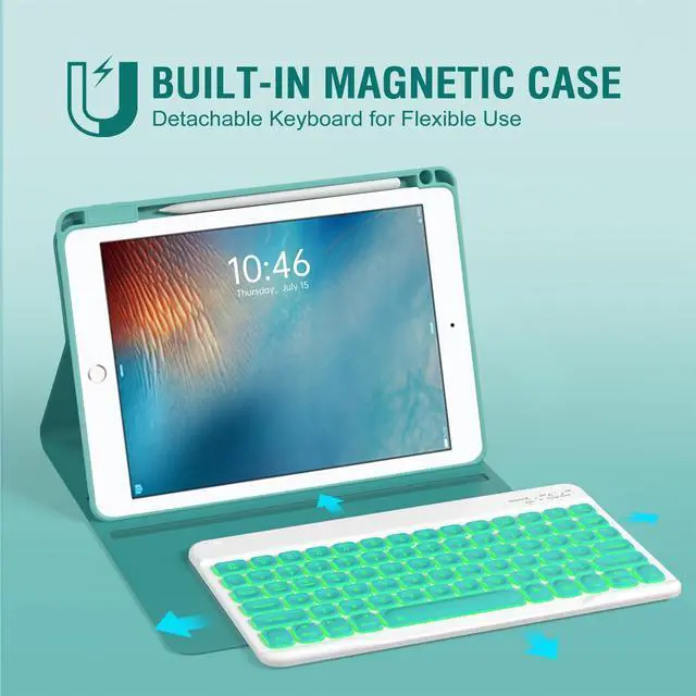 Alt view image 3 of 5 - OYEEICE for iPad 6th Generation Case with Keyboard 9.7 inch - Detachable Backlit Keyboard, Upgraded Magnetic Cover with Pencil Holder for iPad Air 2nd Generation & iPad 6th/5th Gen - Teal