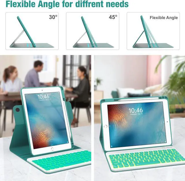 Alt view image 5 of 5 - OYEEICE for iPad 6th Generation Case with Keyboard 9.7 inch - Detachable Backlit Keyboard, Upgraded Magnetic Cover with Pencil Holder for iPad Air 2nd Generation & iPad 6th/5th Gen - Teal