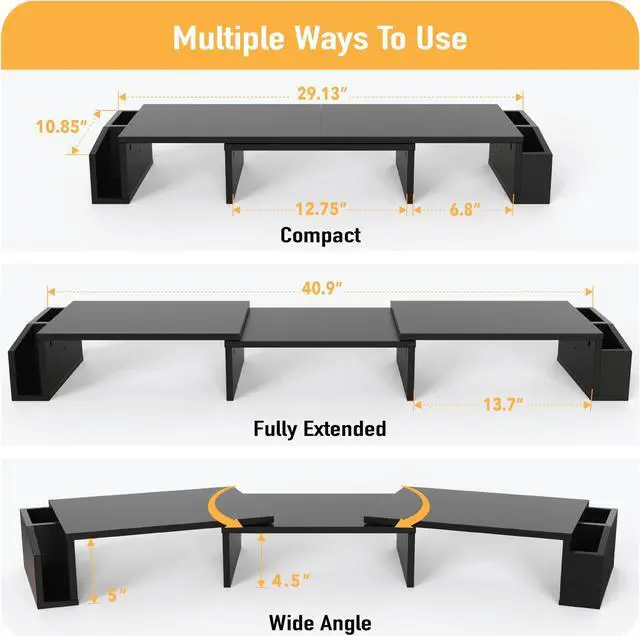 Alt view image 3 of 5 - Simple Houseware Desk Dual Monitor Stand Riser with Drawer, Black